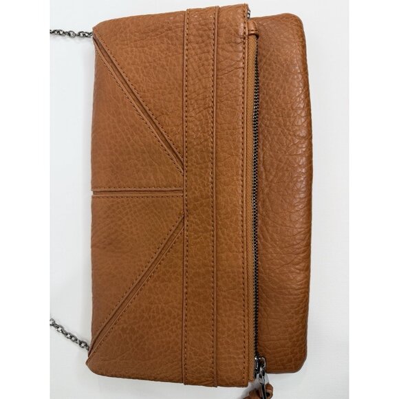 Modella Tan Faux Leather Foldover Clutch Crossbody Bag Chain Strap Purse - Picture 7 of 14